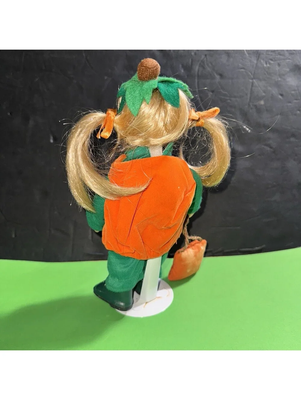 Vintage Blonde Porcelain Doll Pumpkin Costume Halloween Trick or Treat 9”